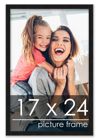 CustomPictureFrames.com; 17x24 Solid Wood Picture Frame with UV-Resistant Acrylic & Acid-Free Backing, Available in 6 Finishes: Matte Black, Matte White, Metallic Bronze, Silver, Natural Wood Grain & Mahogany; Category:Single Opening; Image:1